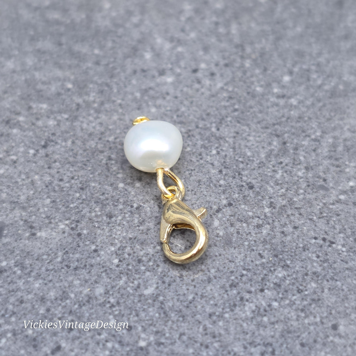 Natural Ivory Freshwater Pearl Clip on Charm with Gold Lobster Clasp, Bracelet, Necklace, Stitch Marker, Zipper, Planner Charm