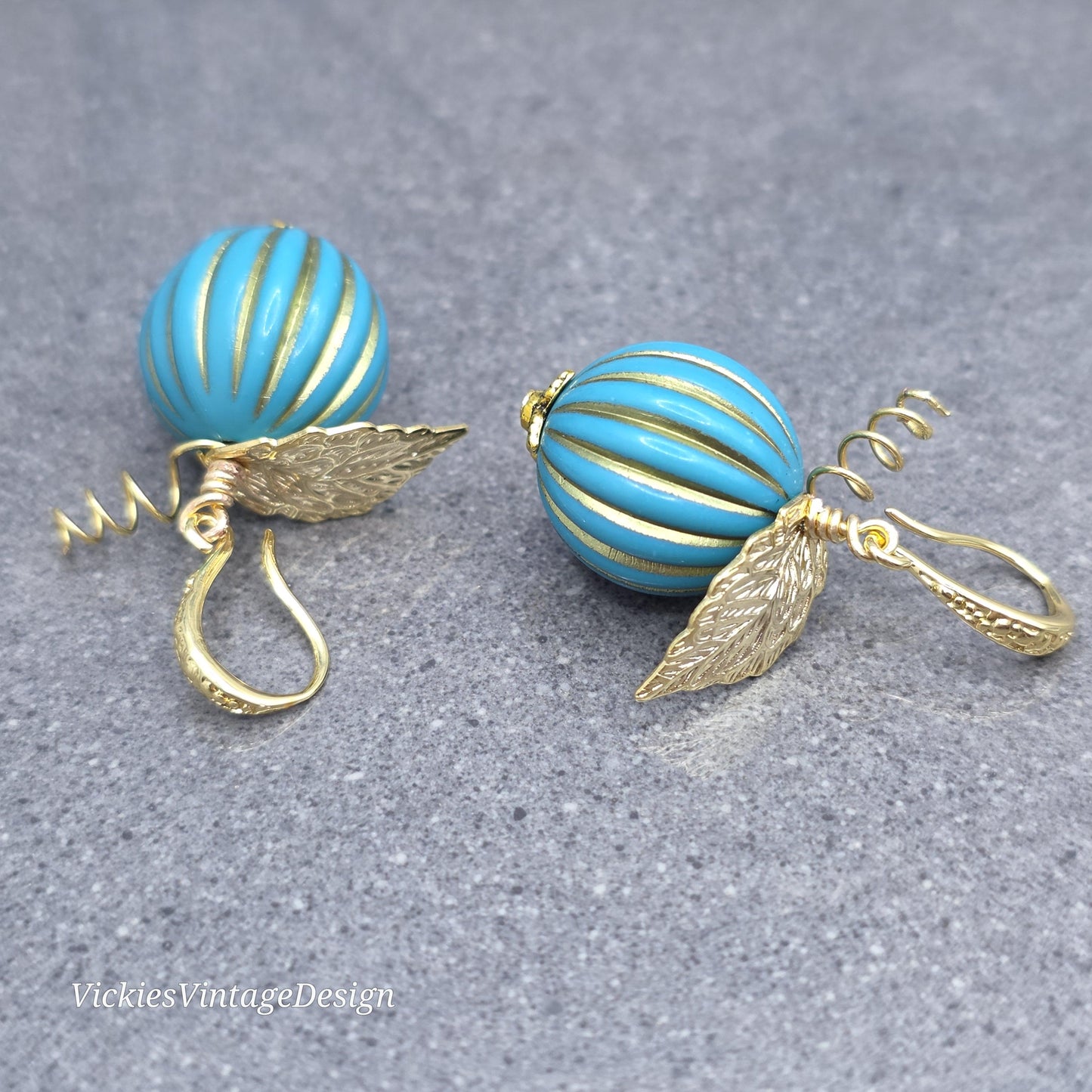 Teal and Gold Pumpkin Earrings, Autumn Fall Jewellery