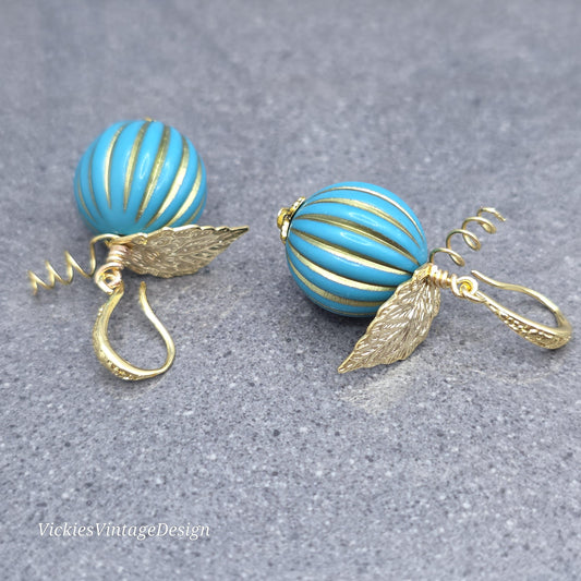 Teal and Gold Pumpkin Earrings, Autumn Fall Jewellery