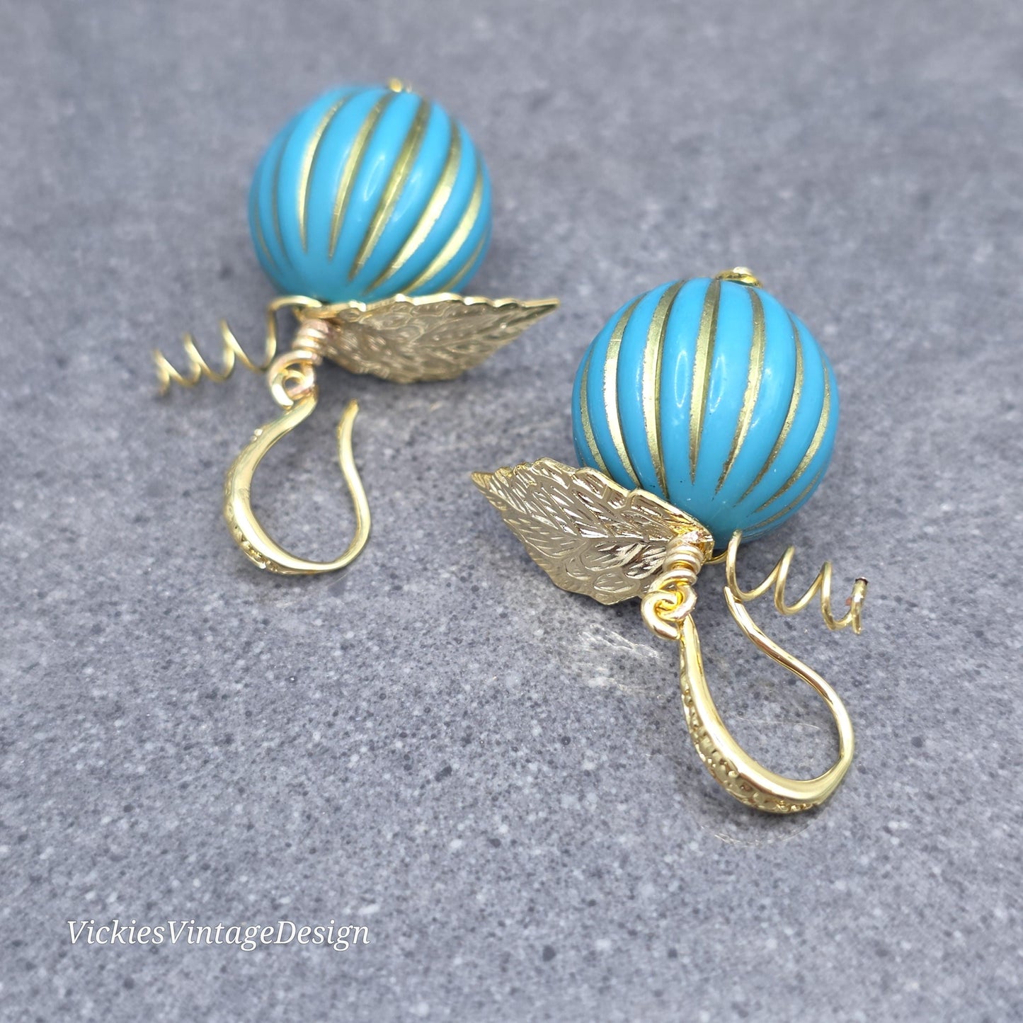 Teal and Gold Pumpkin Earrings, Autumn Fall Jewellery