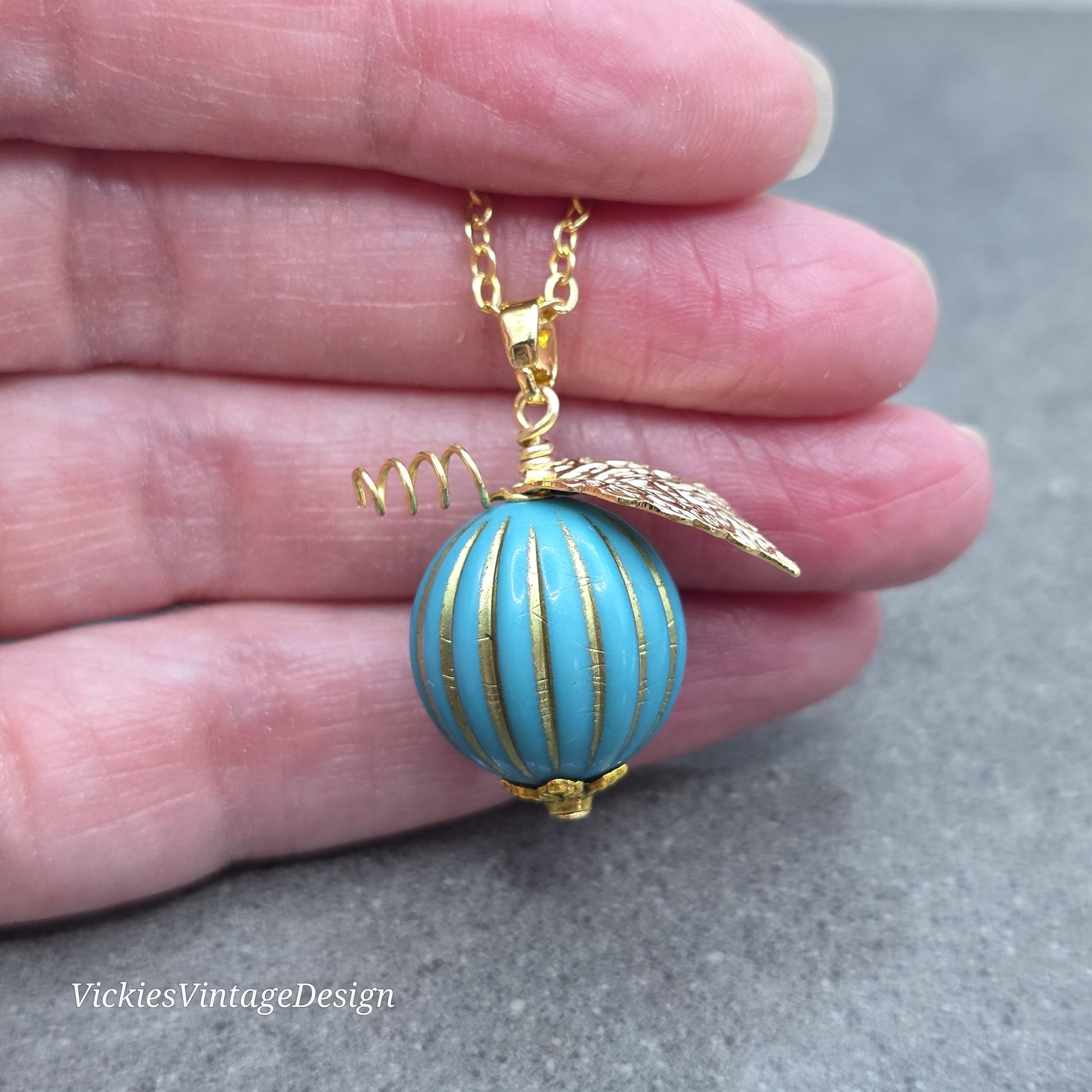 Teal and Gold Pumpkin Necklace, Autumn Fall Jewellery