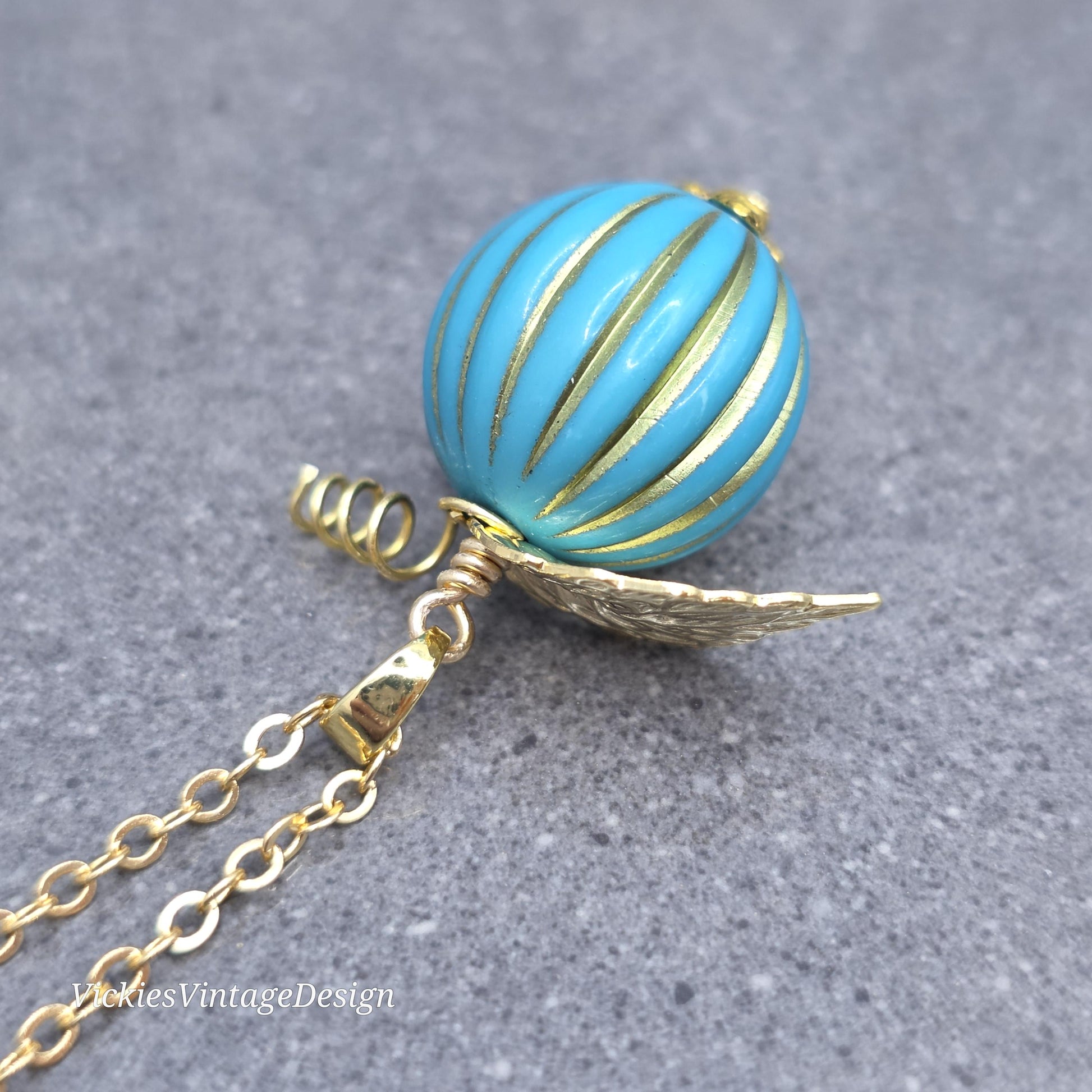 Teal and Gold Pumpkin Necklace, Autumn Fall Jewellery