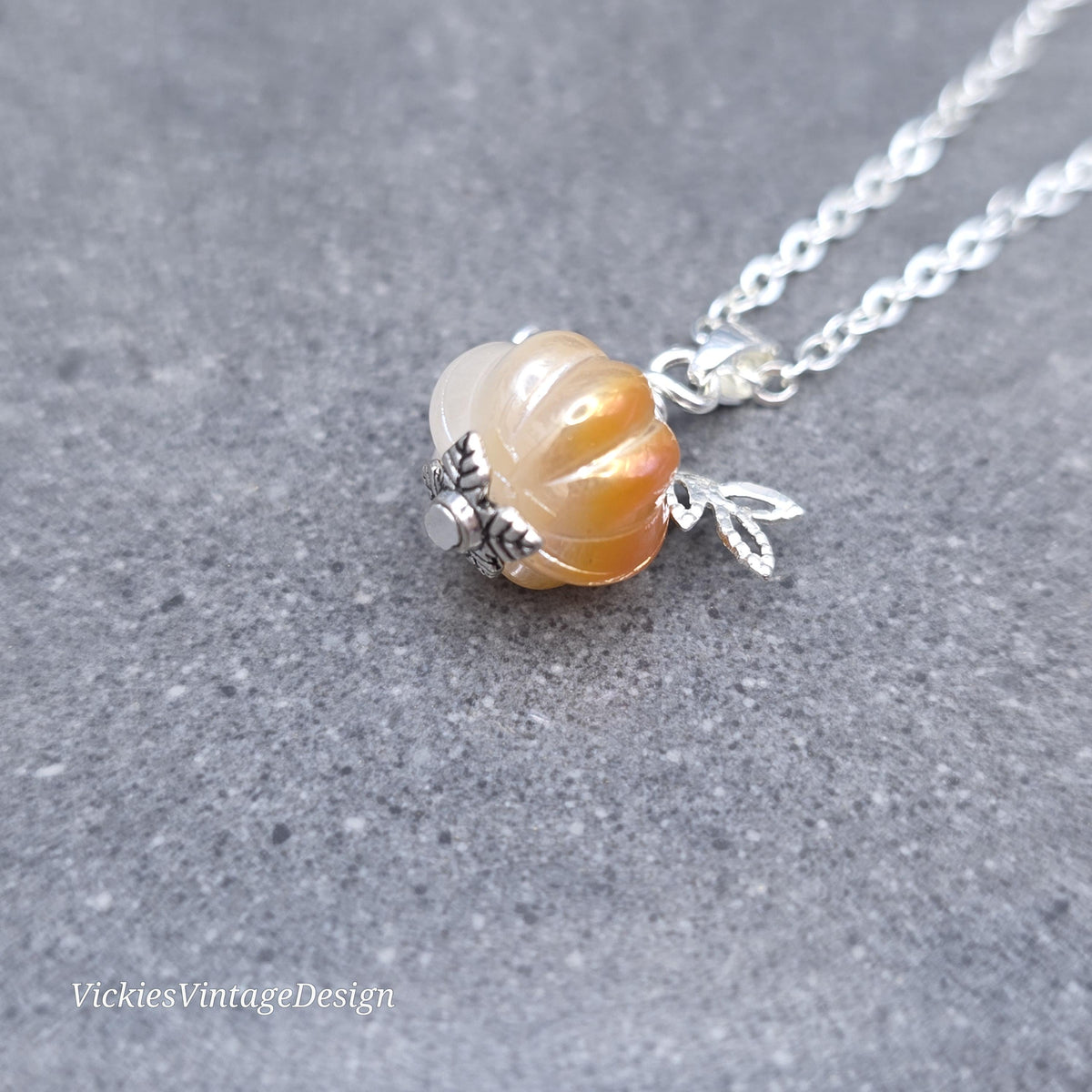 Glass Pumpkin Necklace, Glass Jewelry, Autumn Necklace