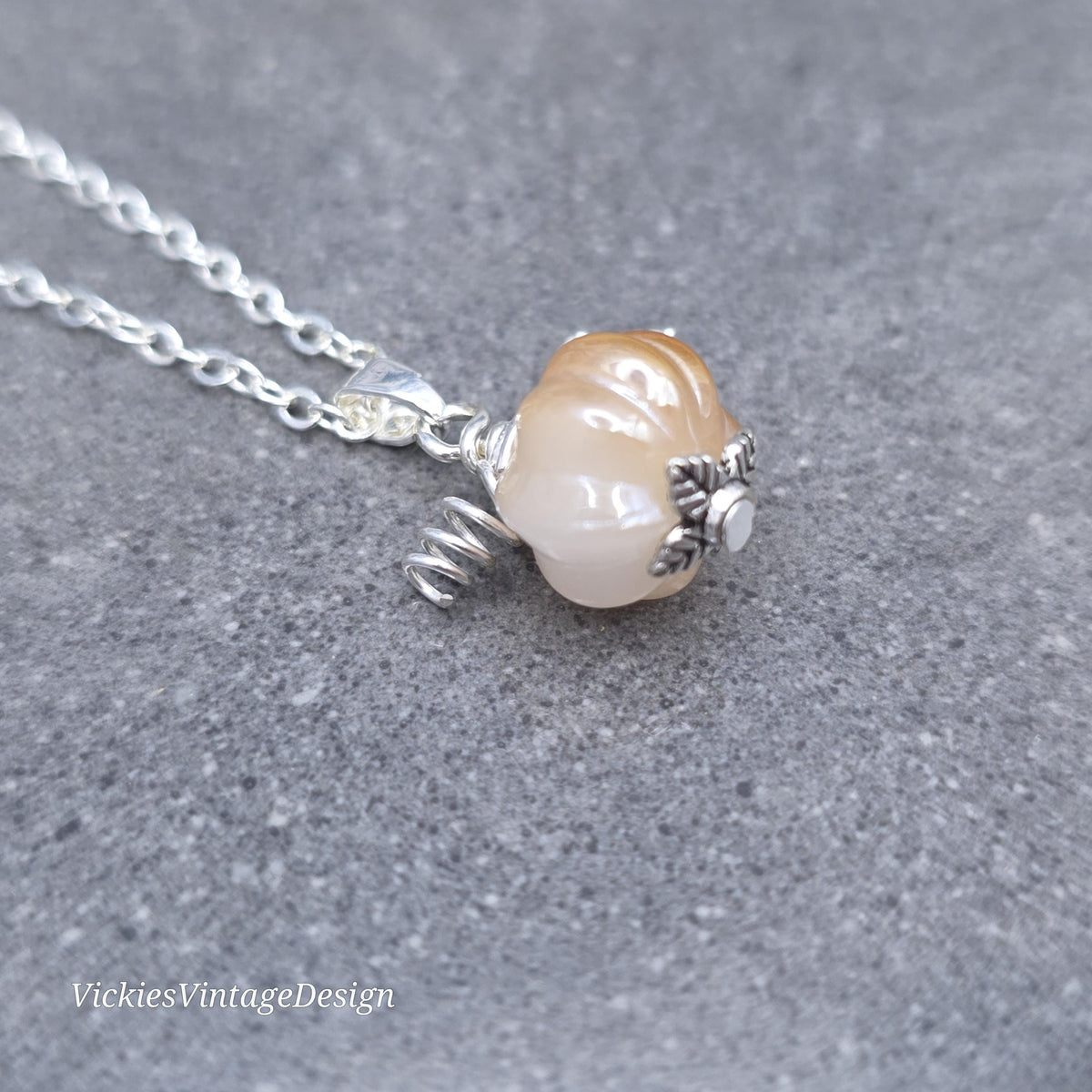 Glass Pumpkin Necklace, Glass Jewelry, Autumn Necklace