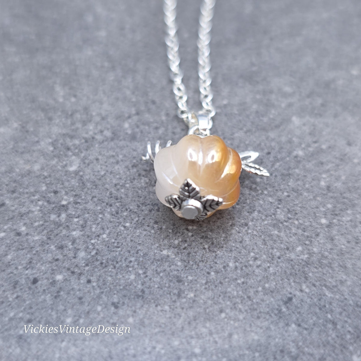 Glass Pumpkin Necklace, Glass Jewelry, Autumn Necklace