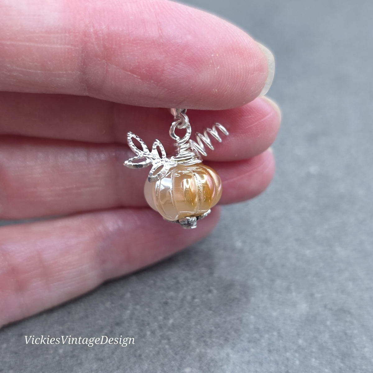 Glass Pumpkin Clip On Charm, Bracelet, Necklace, Stitch Marker, Zipper Pull, Halloween Autumn Gift