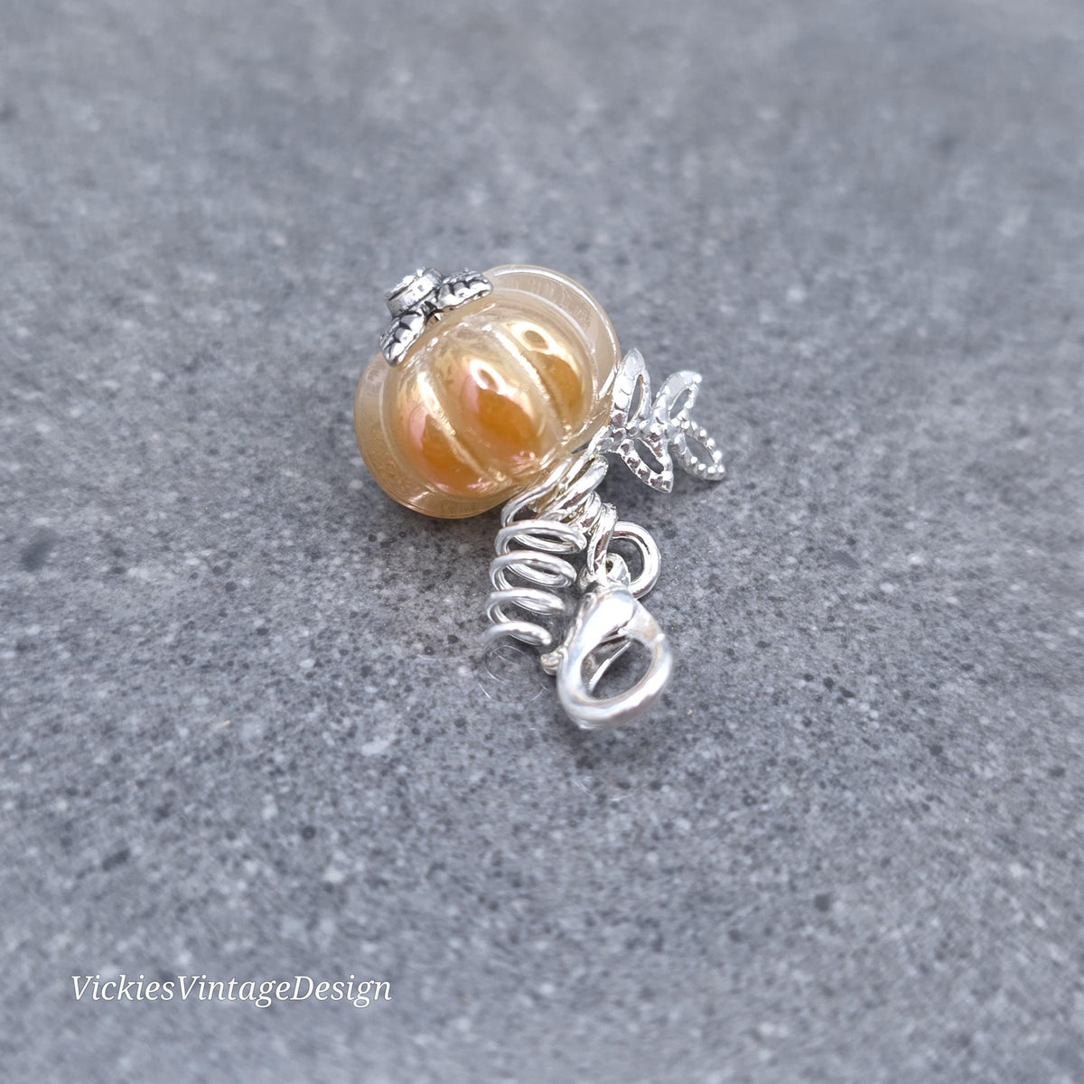 Glass Pumpkin Clip On Charm, Bracelet, Necklace, Stitch Marker, Zipper Pull, Halloween Autumn Gift