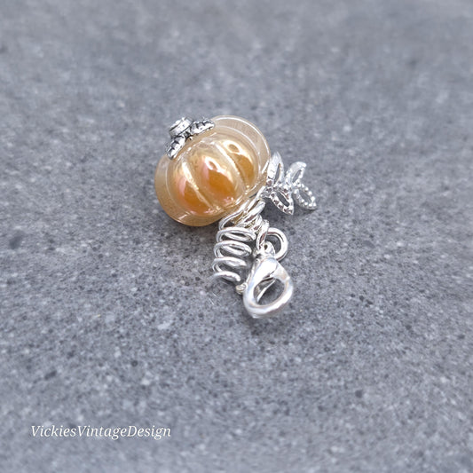 Glass Pumpkin Clip On Charm, Bracelet, Necklace, Stitch Marker, Zipper Pull, Halloween Autumn Gift