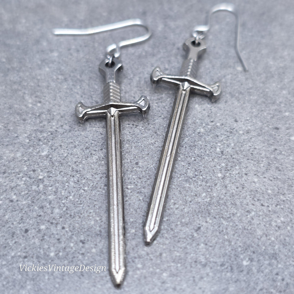 Sword Earrings, Miniature Gunmetal Swords, Come as a Pair