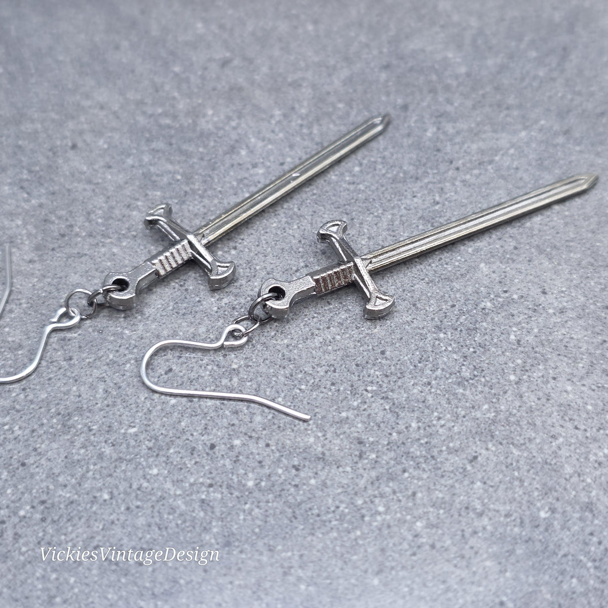 Sword Earrings, Miniature Gunmetal Swords, Come as a Pair