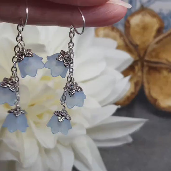 Flower Earrings, Hypoallergenic Ear Wires, Light Blue Earrings, Boho Jewelry, Simple Vintage Earrings