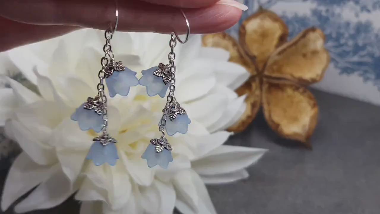 Flower Earrings, Hypoallergenic Ear Wires, Light Blue Earrings, Boho Jewelry, Simple Vintage Earrings
