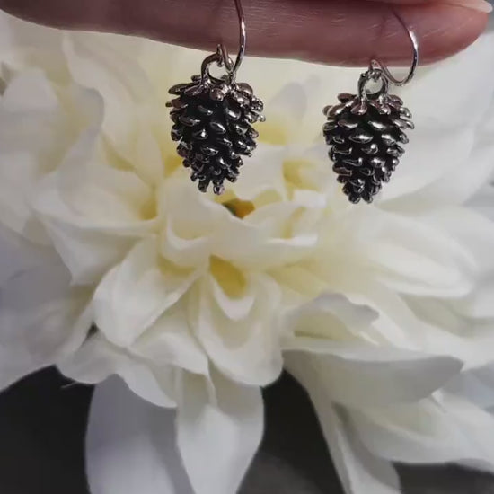 Silver Pinecone Earrings, Hypoallergenic Ear Wires, Autumn Winter Jewelry