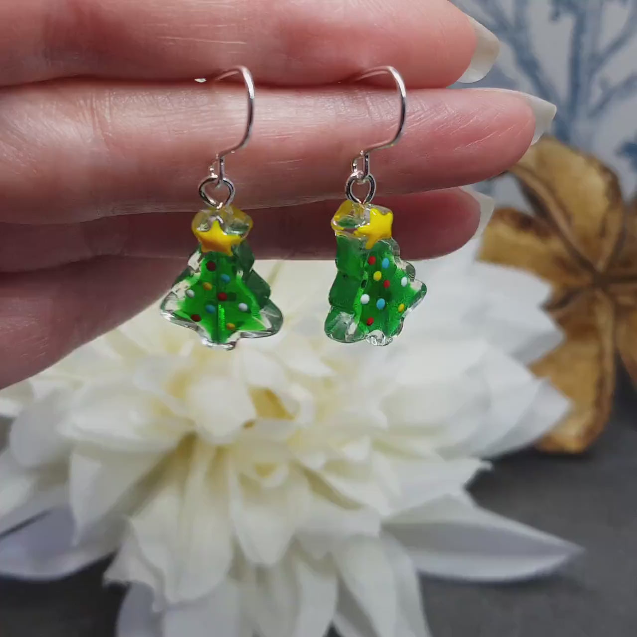 Glass Christmas Tree Earrings, Glass Christmas Tree Jewellery, Choice of Ear Wires, Festive Earrings
