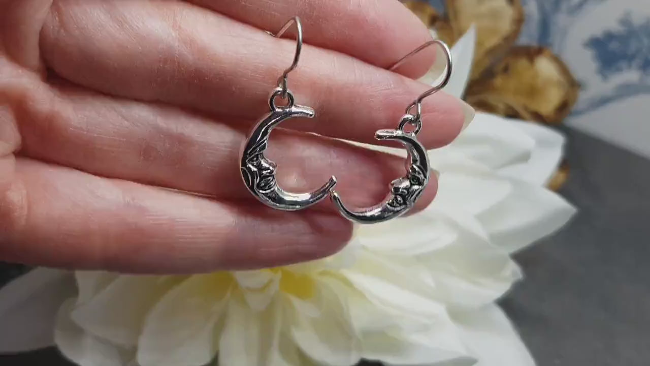 Moon Earrings, Hypoallergenic Ear Wires, Sterling Silver Ear Wires, Crescent Moon Earrings, Celestial Earrings, Moon Jewellery