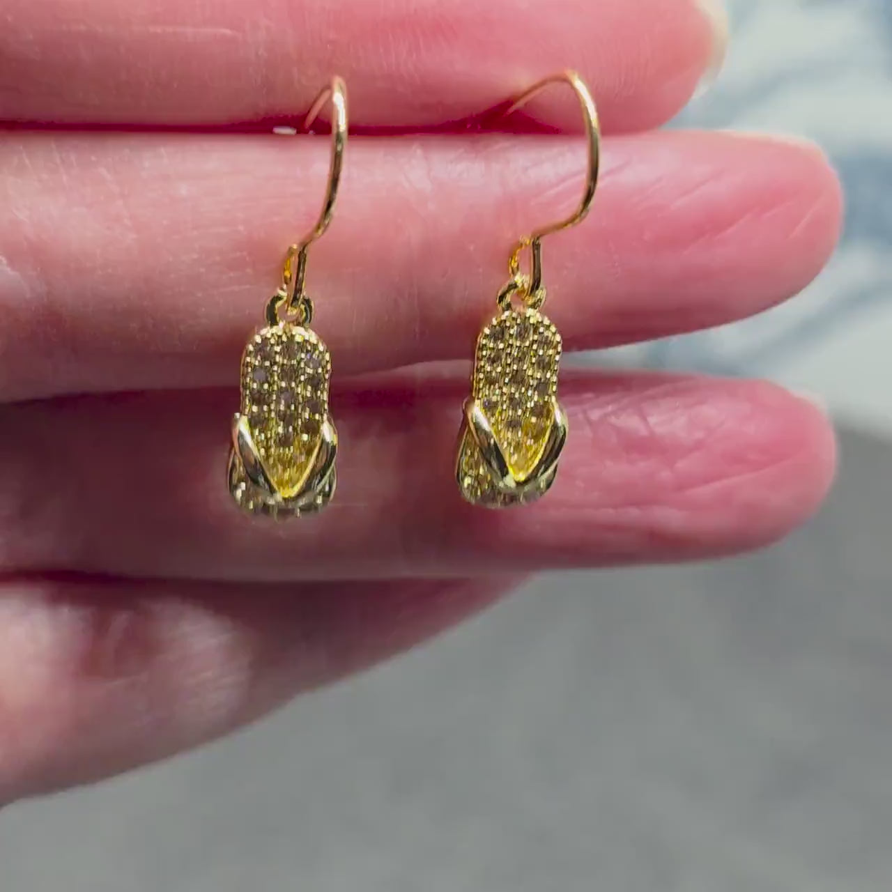 Flip Flop Earrings, Hypoallergenic Ear Wires, Shoe Lover Earrings, Shoe Earrings, Cubic Zirconia Earrings, Gold Shoe Earrings
