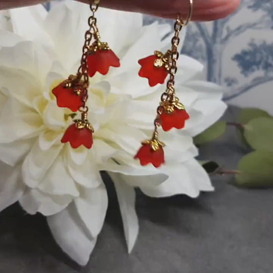 Flower Earrings, Hypoallergenic Ear Wires, Red Earrings, Boho Jewelry, Simple Vintage Earrings