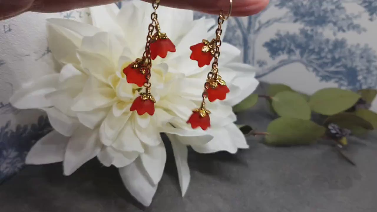 Flower Earrings, Hypoallergenic Ear Wires, Red Earrings, Boho Jewelry, Simple Vintage Earrings