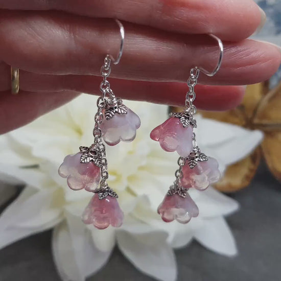 Flower Earrings, Hypoallergenic Ear Wires, Pink Earrings, Boho Jewelry, Glass Jewelry, Simple Vintage Earrings