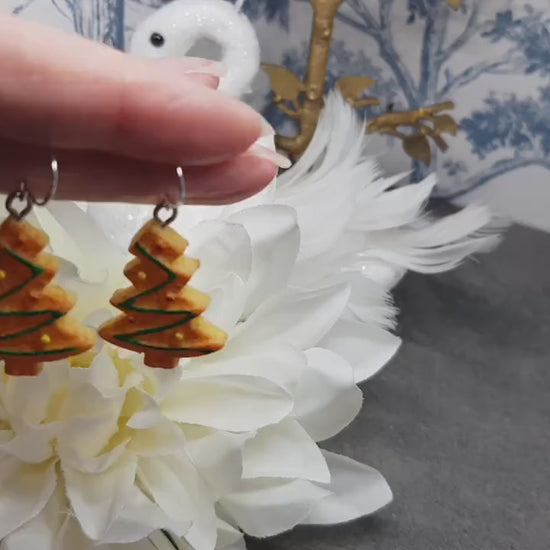 Gingerbread Christmas Tree Earrings, Hypoallergenic Ear Wires,  Christmas Earrings, Novelty Jewelry