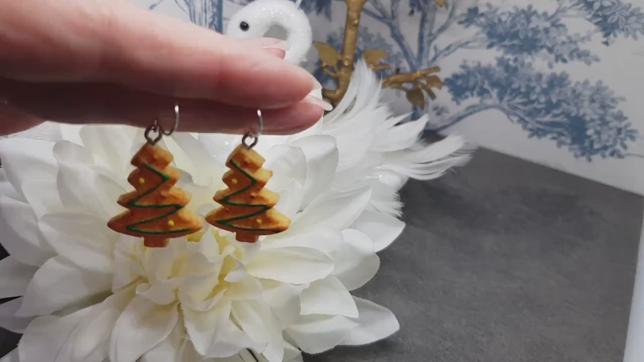 Gingerbread Christmas Tree Earrings, Hypoallergenic Ear Wires,  Christmas Earrings, Novelty Jewelry