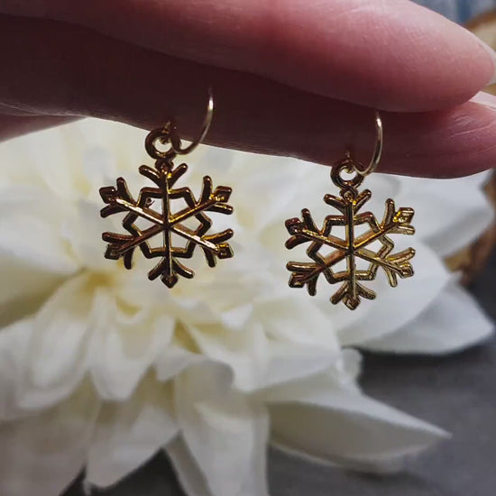 Snowflake Earrings, Hypoallergenic Ear Wires, Gold Snowflake Earrings, Christmas Earrings, Festive Earrings