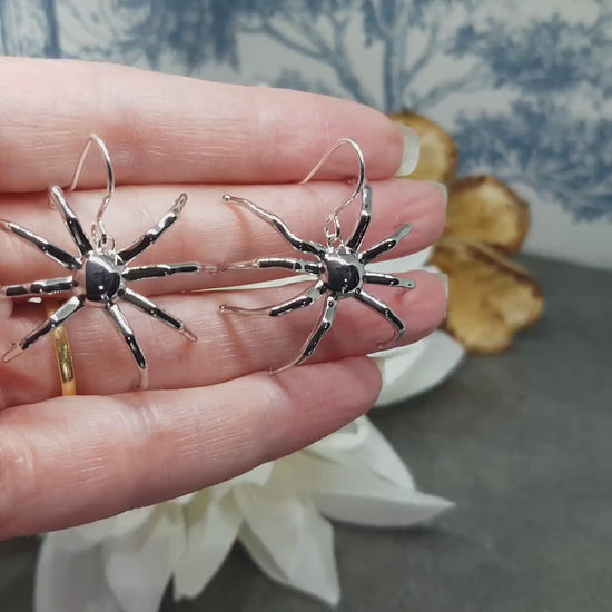Spider Earrings, Choice of Ear Wires, Silver Earrings, Gothic Earrings, Spider Jewelry, Halloween, Cosplay, Tarantula Earrings