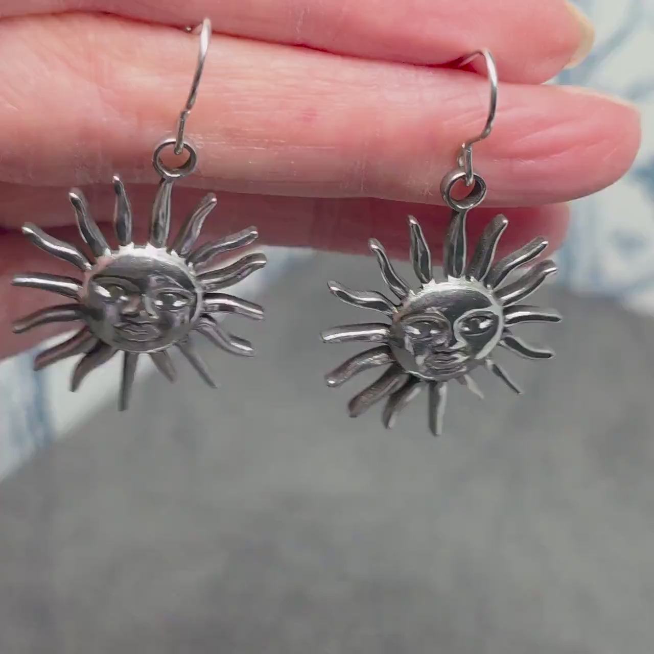 Sun Earrings, Hypoallergenic Ear Wires, Sterling Silver Ear Wires, Celestial Earrings