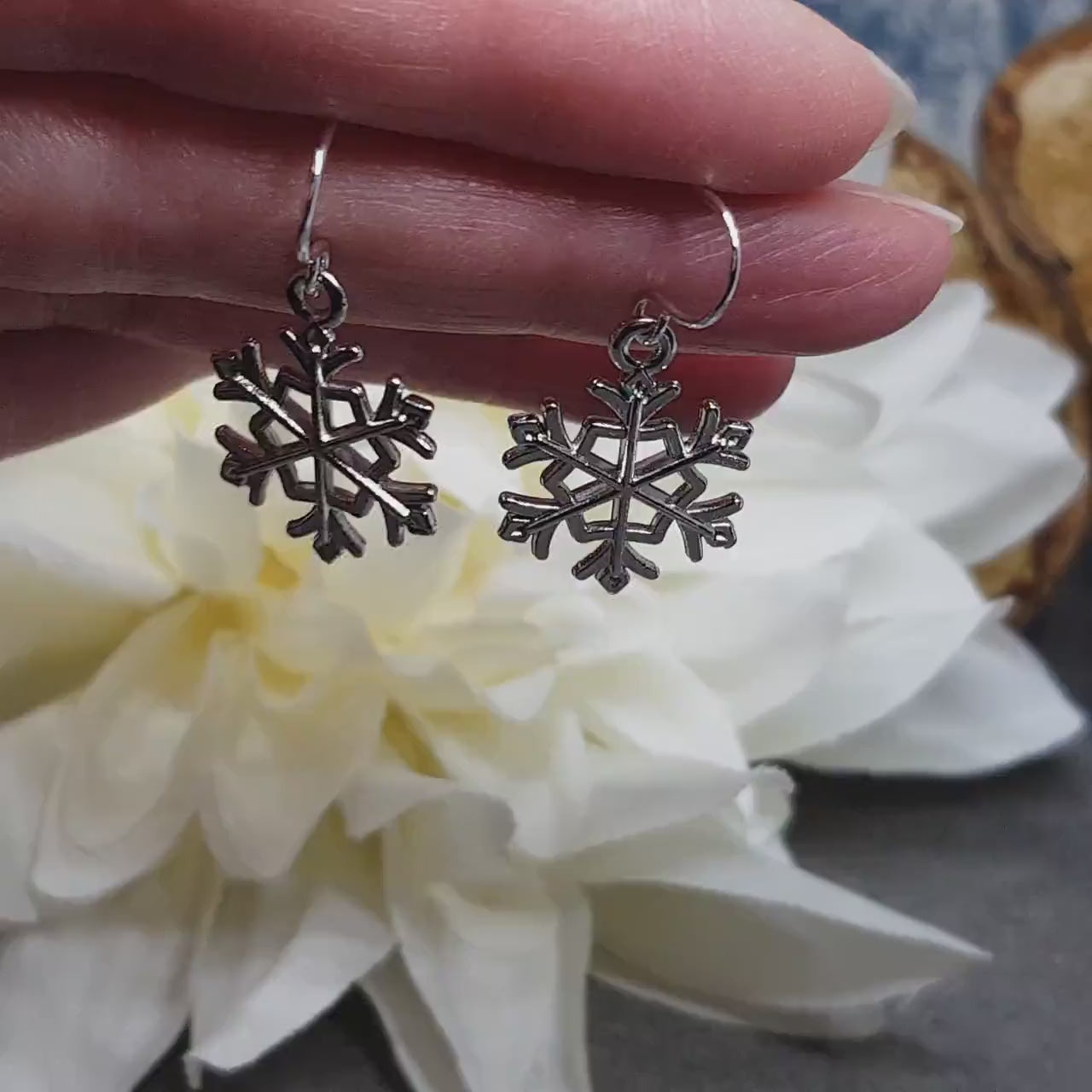 Snowflake Earrings, Hypoallergenic Ear Wires, Silver Snowflake Earrings, Christmas Earrings, Festive Earrings, Choice of Ear Wires