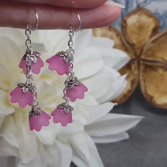 Flower Earrings, Hypoallergenic Ear Wires, Hot Pink Earrings, Boho Jewelry, Simple Vintage Earrings