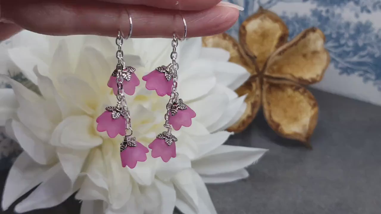 Flower Earrings, Hypoallergenic Ear Wires, Hot Pink Earrings, Boho Jewelry, Simple Vintage Earrings