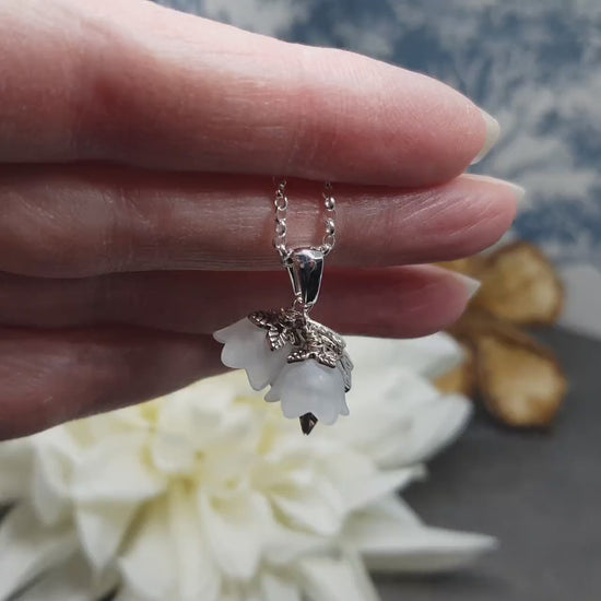 Flower Necklace, Clear PRIMERO Crystals®, White Bellflower, Special Occasion Earrings, Crystal Flower Earrings, Matching Earrings Available