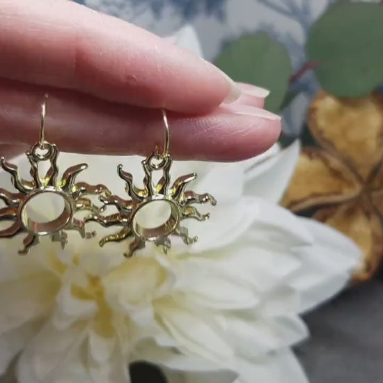 Sun Earrings, Hypoallergenic Ear Wires, Choice of Ear Wires, Celestial Earrings, Gold Plated