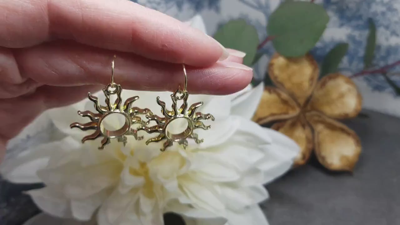 Sun Earrings, Hypoallergenic Ear Wires, Choice of Ear Wires, Celestial Earrings, Gold Plated