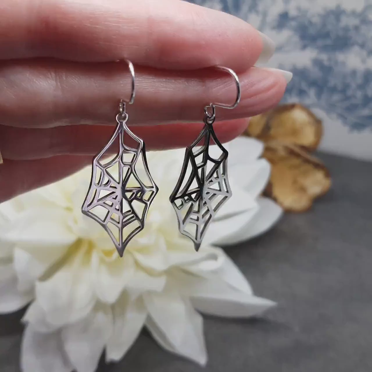 Spider Web Earrings, Choice of  Ear Wires, Stainless Steel, Cob Web Earrings, Gothic Earrings, Spider Earrings, Halloween