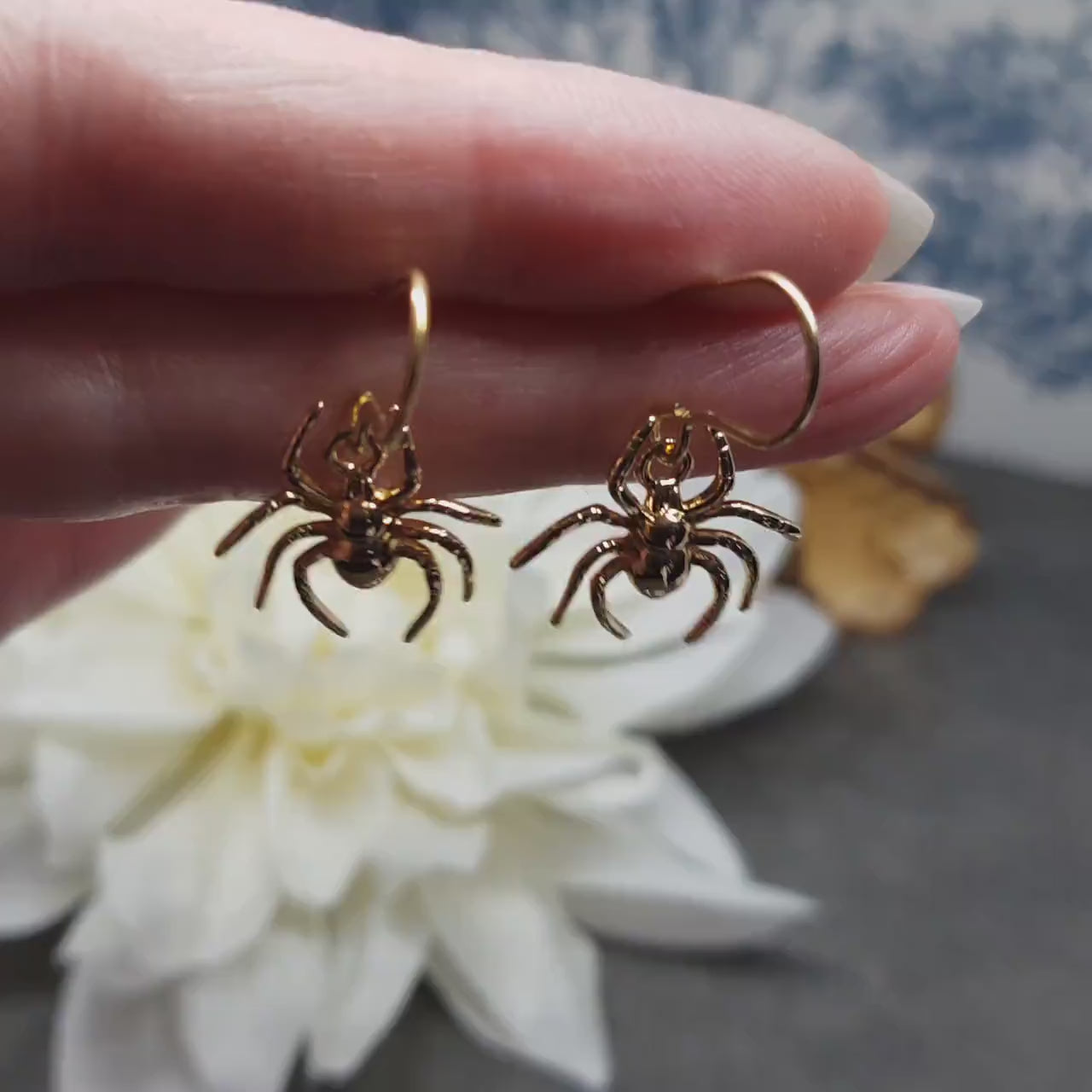 Spider Earrings, Choice of Ear Wires, Gold Earrings, Gothic Earrings, Spider Jewelry, Halloween, Cosplay, Tarantula Earrings