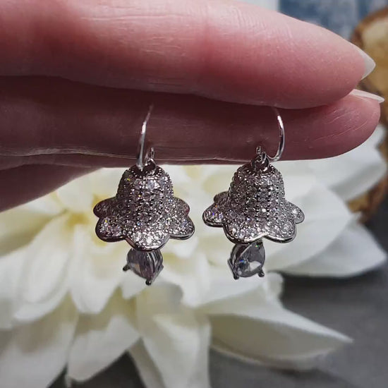 Christmas Bell Earrings, Brass Pave Cubic Zirconia, Choice of Ear Wires, Christmas Earrings, Platinum Plated