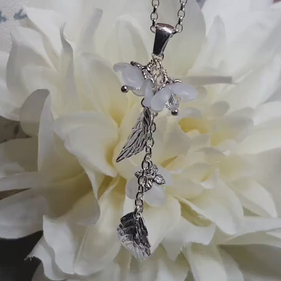 Flower Necklace, Clear PRIMERO Crystals®, White Blossom, Special Occasion Earrings, Crystal Flower Earrings, Matching Earrings Available