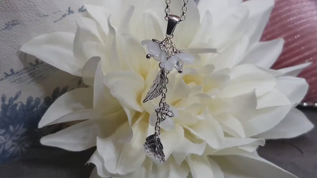 Flower Necklace, Clear PRIMERO Crystals®, White Blossom, Special Occasion Earrings, Crystal Flower Earrings, Matching Earrings Available