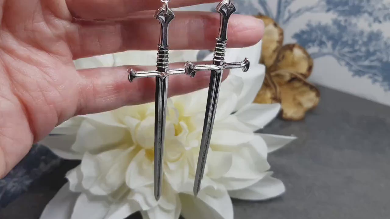 Dagger Earrings, Hypoallergenic Ear Wires, Long Sword Earrings, Gothic Jewellery, UK