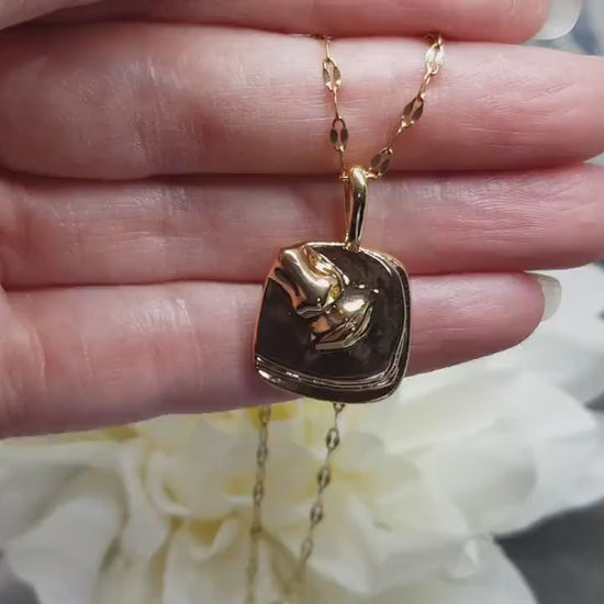 Human Face Necklace, Brass Pendant Necklace, Gold Plated Necklace, Face Jewelry