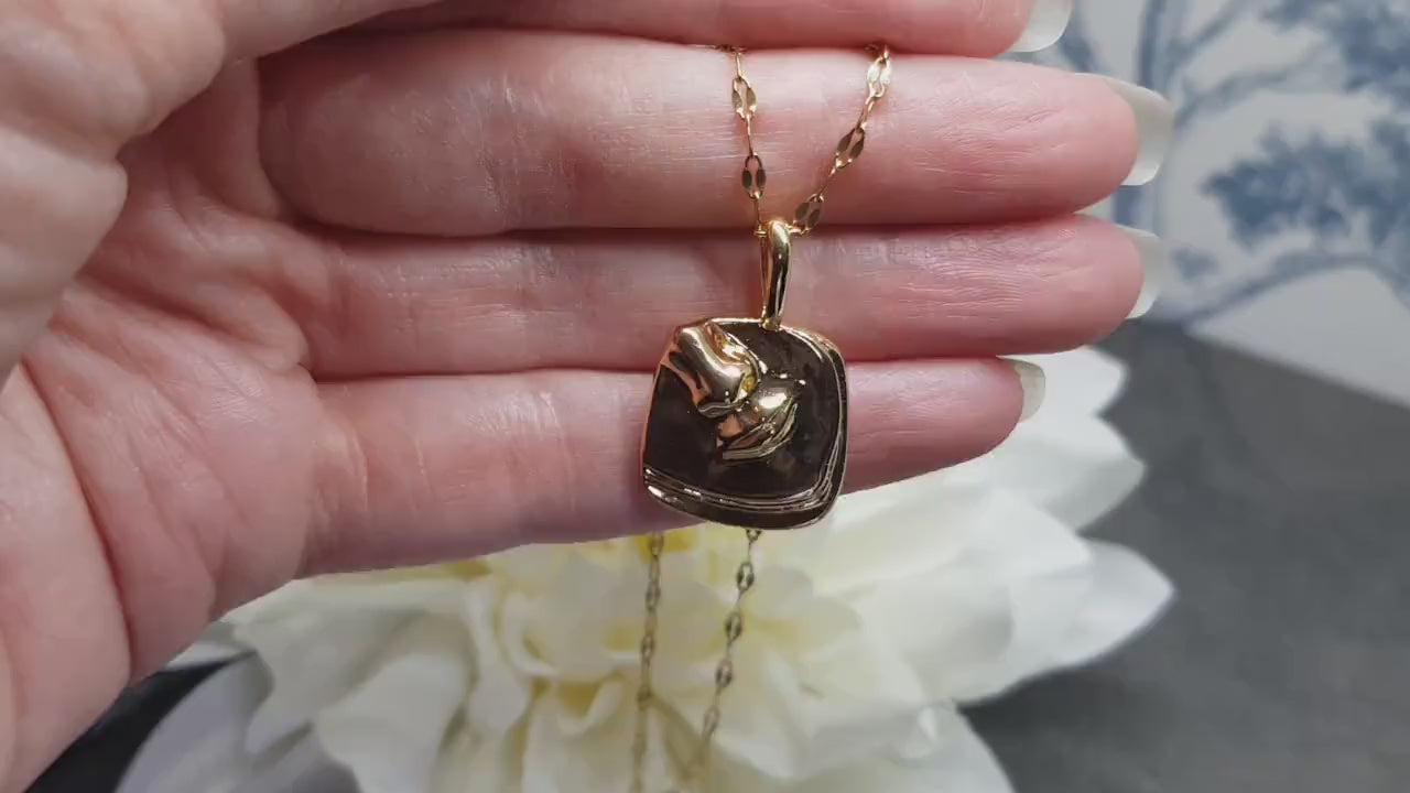 Human Face Necklace, Brass Pendant Necklace, Gold Plated Necklace, Face Jewelry