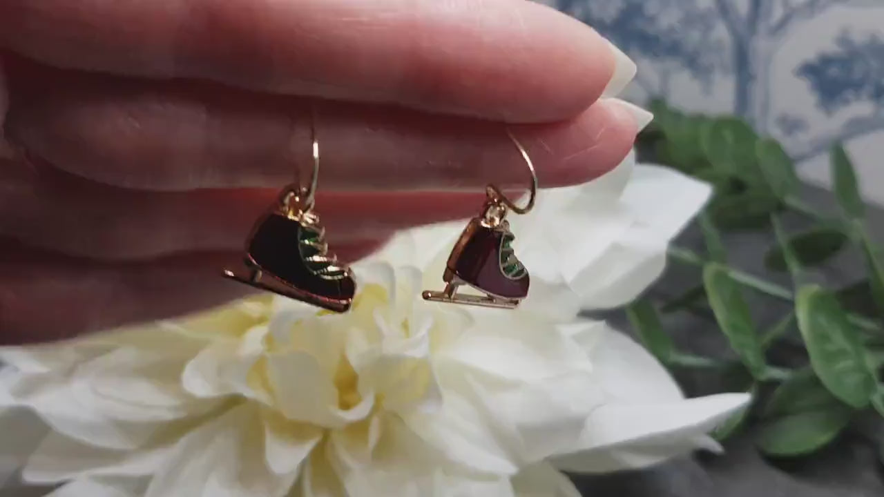 Ice Skate Earrings, Hypoallergenic Ear Wires, Christmas Earrings, Festive Earrings, Skaters Jewellery