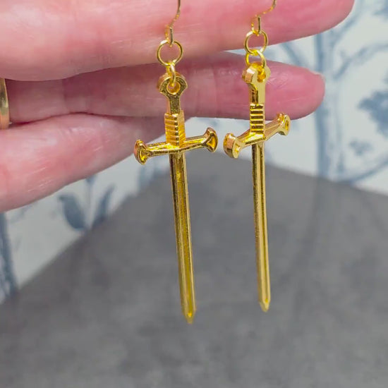 Miniature Sword Earrings with a Choice of Ear Wires, Gold Plated, Come as a Pair