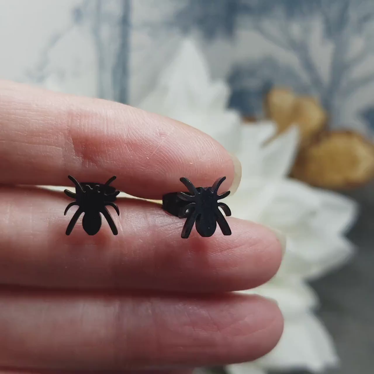 Spider Earrings, Stainless Steel Ear Studs, Hypoallergenic Earrings, Black Spider Earrings, Halloween Earrings, Spooky Gifts