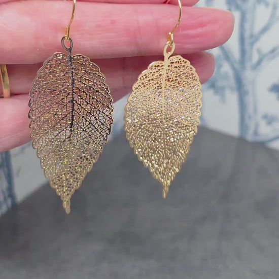 Gold Filligree Leaf Earrings with a Choice of Ear Wires: Lightweight