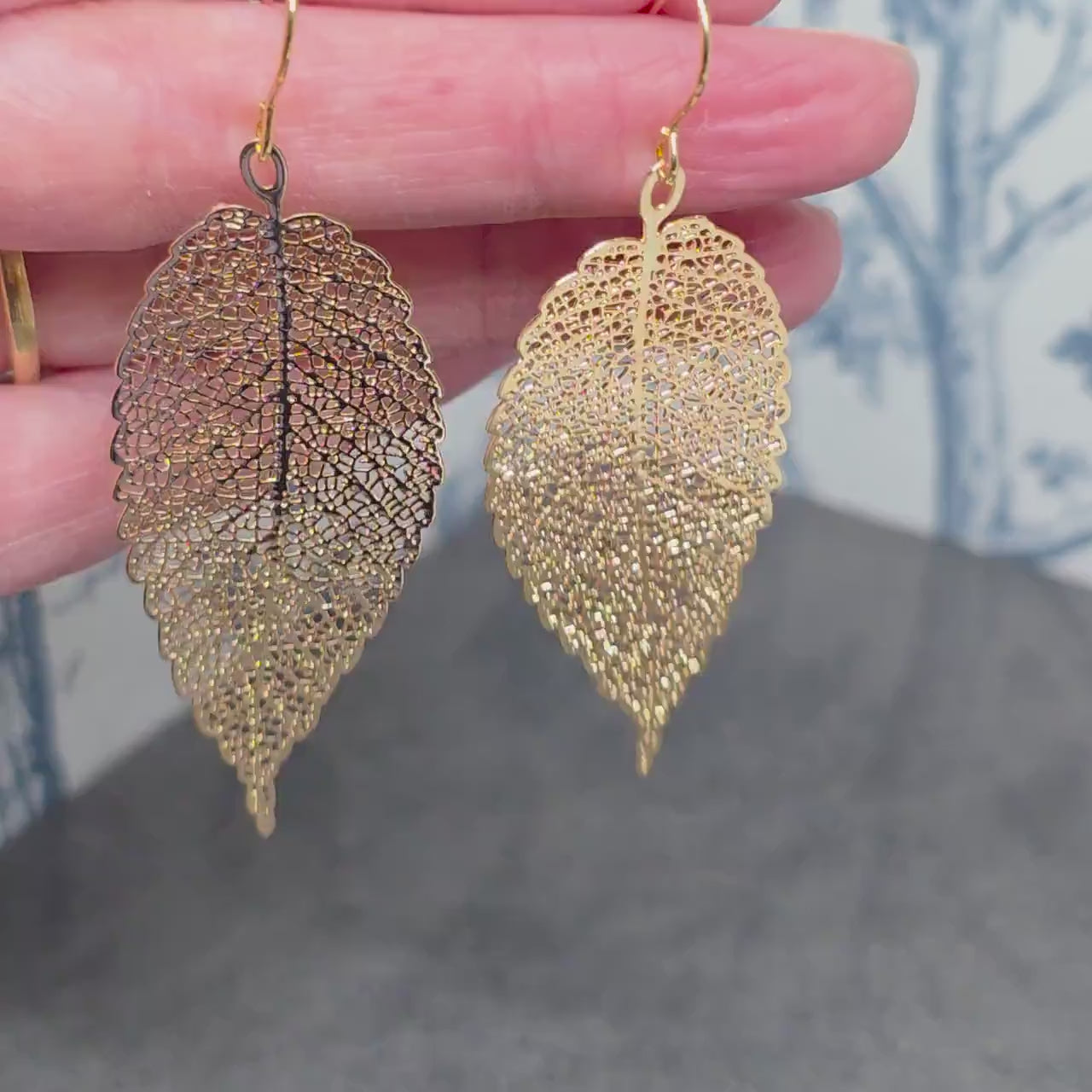 Gold Filligree Leaf Earrings with a Choice of Ear Wires: Lightweight