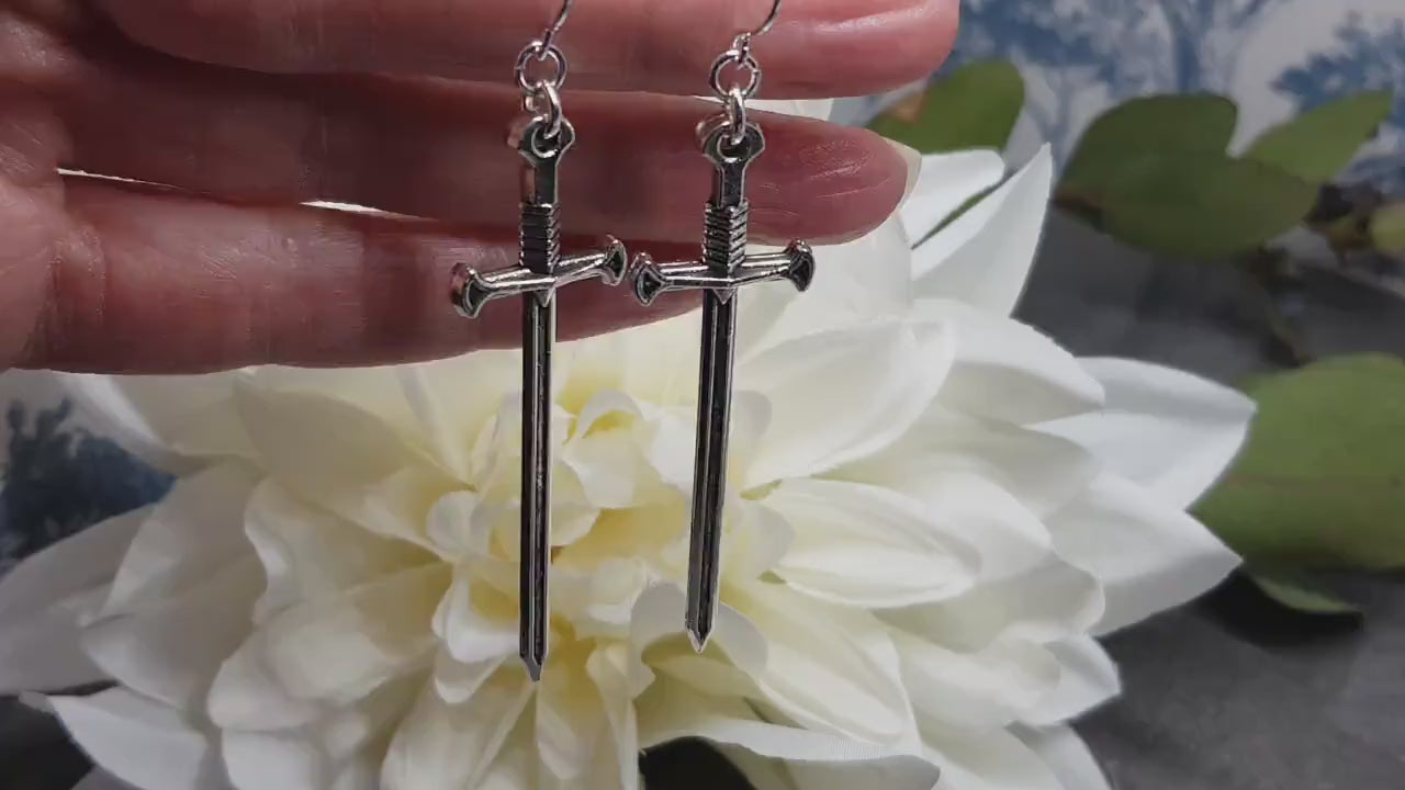 Dagger Earrings, Miniature Sword, Hypoallergenic Ear Wires, Sword Earrings, Cosplay Jewellery, Gothic Jewellery, Come as a Pair