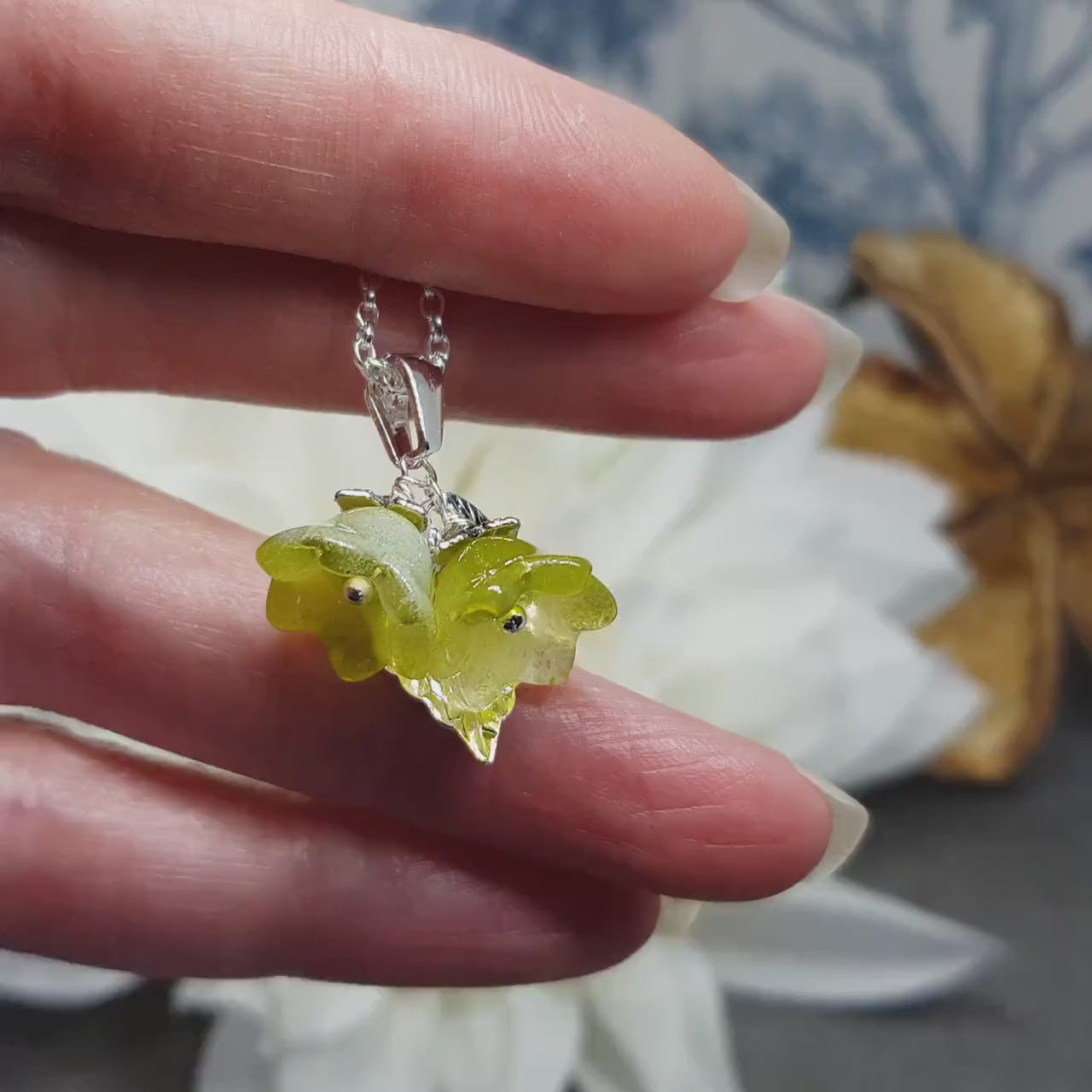 Flower Necklace, Glass Flowers, Green Bellflower, Special Occasion Earrings, Flower Earrings, Matching Earrings Available