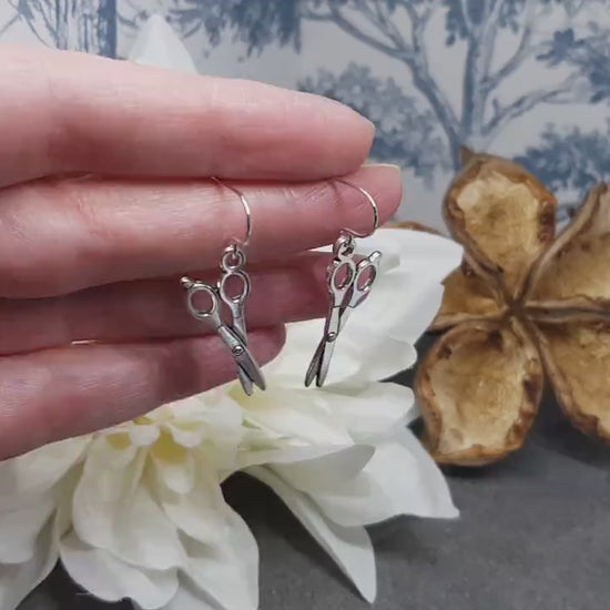 Scissors Earrings, Hypoallergenic Ear Wires, 925 Sterling Silver Hooks, Silver Plated Hooks, Sewers Earrings, Hairdressers Jewellery